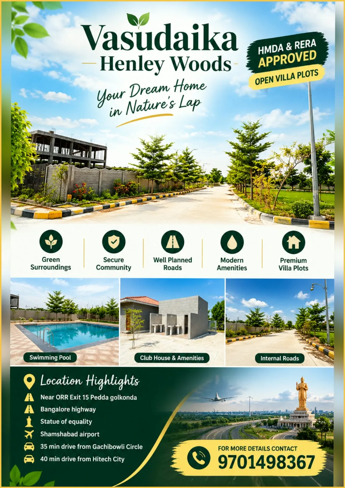 HMDA approved villa plots Gollor near Shamshabad , Good connectivity to Highway and ORR Exit 15, 16 Hyderabad 