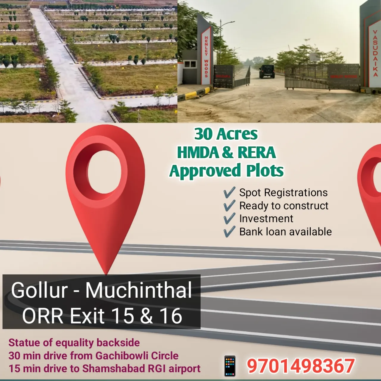 255 sq yd east & west facing plots near ORR, Bangalore highway Hyderabad 9701498367