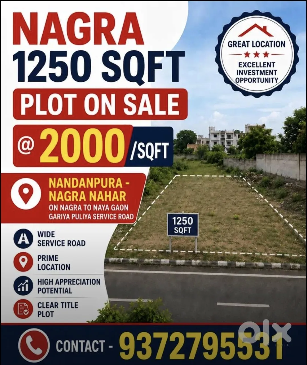 1250 sqft plot at Nagra Jhansi @2000per sqft for sale