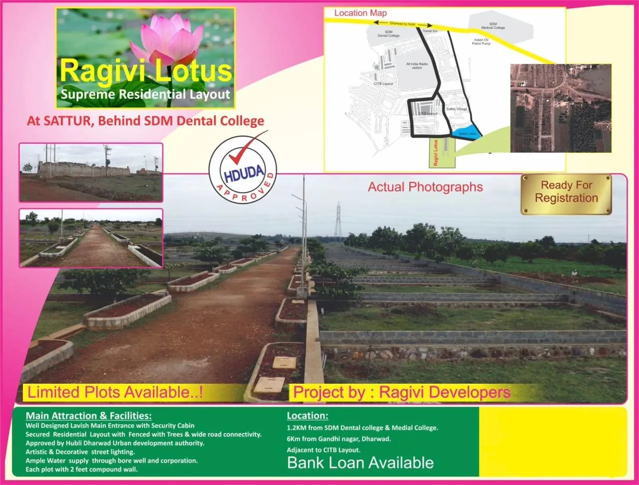HDUDA Approved Residential Plot for Sale in Ragavi Lotus Layout, Sattur, Hubballi