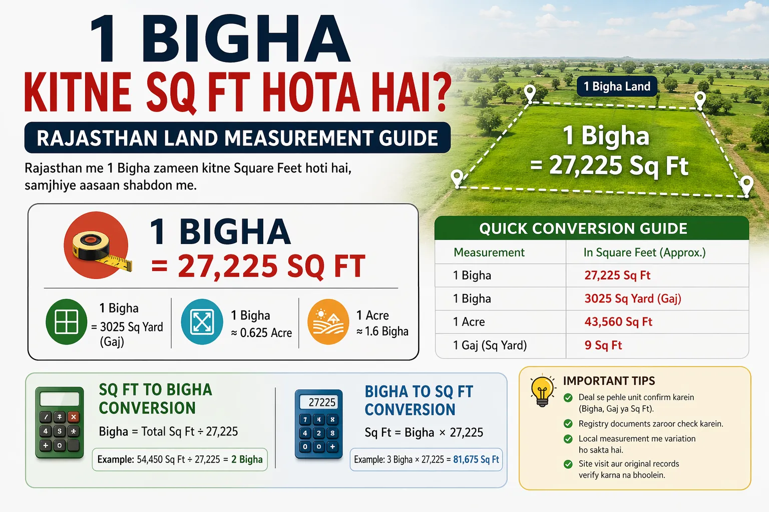 1 Bigha Kitne Sq Ft Hota Hai?